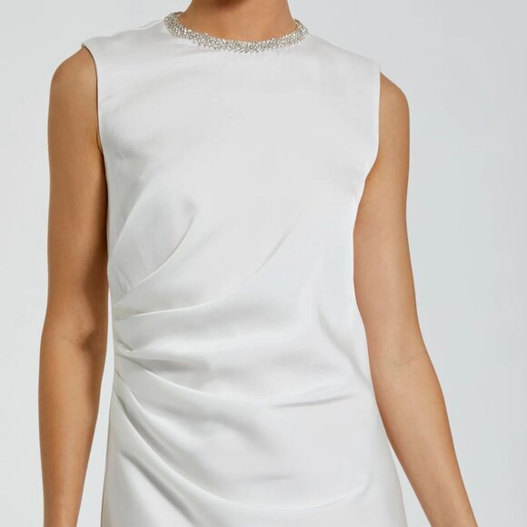 White Rhinestone Neckline Draped Mini Dress Womens Gown Mac Duggal - Picture 3 of 13